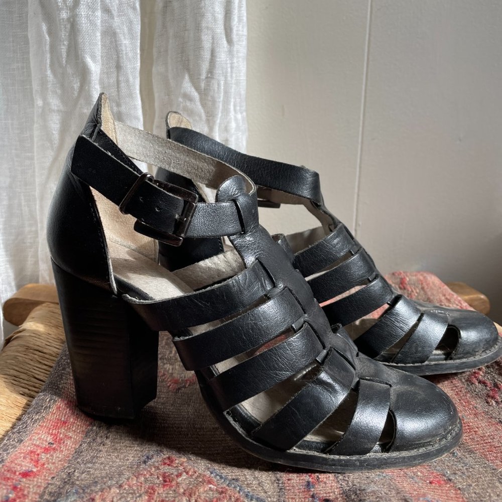 Seychelles black strappy heels, size 8.5